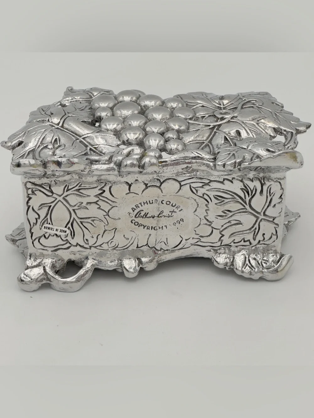 Vintage metal napkin holder styled with an ornate Arthur Court Grape Pattern